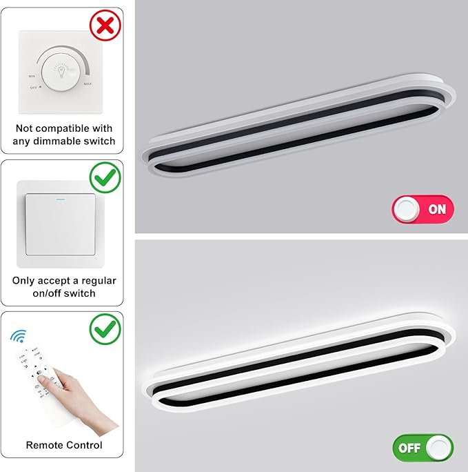 Modern Linear Ceiling Light, 31.5Inch Dimmable LED Flush Mount Ceiling Lamp with Remote Control, Long Kitchen Ceiling Light Fixture for Living Room Dining Room Bedroom Hallway (Black)