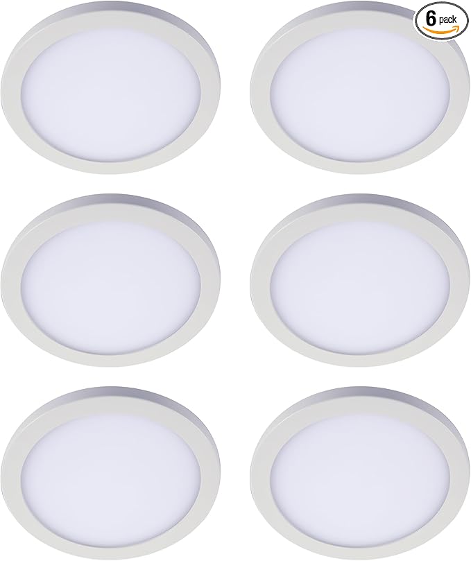 HALO 6 in Round Integrated LED Surface Mount Recessed Downlight Trim 6-Pack, Selectable CCT 2700K-5000K, Wet Rated for Shower and Outdoor Lighting Applications, Energy Star, White - SMD6R07FS5-6PK