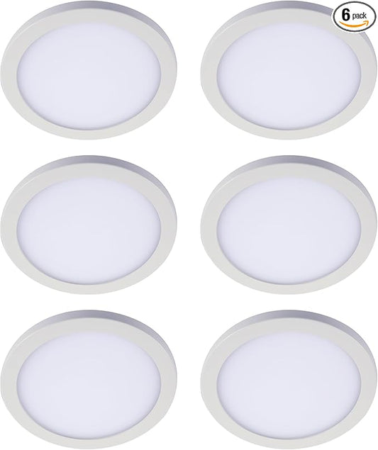 HALO 6 in Round Integrated LED Surface Mount Recessed Downlight Trim 6-Pack, Selectable CCT 2700K-5000K, Wet Rated for Shower and Outdoor Lighting Applications, Energy Star, White - SMD6R07FS5-6PK