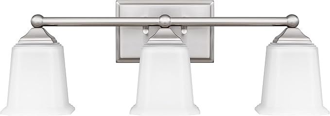 Tawson Nox Vintage 3-Light Vanity Light Modern Wall Sconce Lighting Brushed Nickel with White Glass Shade for Bathroom, Hallway, Entryway, Kitchen, Mirror, Laundry Room