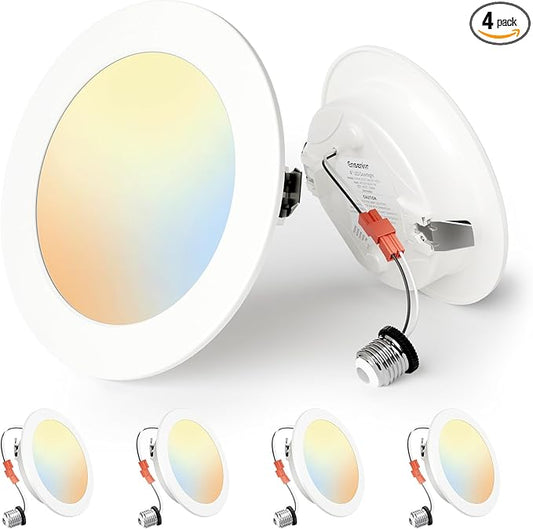 Ensenior 4 Inch LED Can Lights 4 Pack, Dimmable Retrofit Led Recessed Lighting, 5CCT Adjustable Color Temperature (2700K-5000K), 7W=77W 700LM, IC & Damp Rated, ETL&FCC Certified