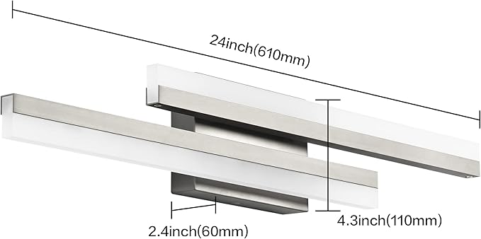 PRESDE 24 Inch LED Vanity Light Brushed Nickel Bathroom Light Fixtures Over Mirror Modern Bath Wall Lighting Bar 3CCT