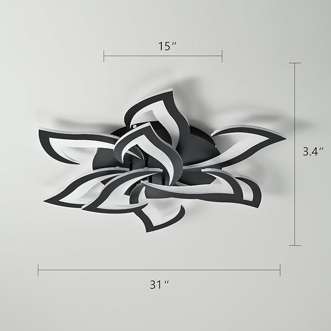 Modern Ceiling Light with APP & Remote Control, Dimmable LED Flush Mount Chandelier with 3-Color Temperatures, Black Acrylic Flower Ceiling Light Fixture for Living Room Dining Room Bedroom Kitchen