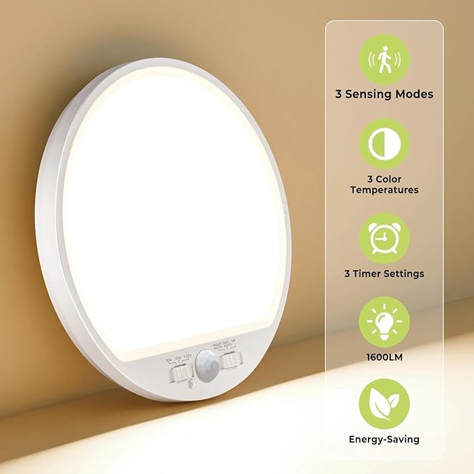 hepside 2 Pack Motion Sensor Ceiling Light Wired, 3000K/4000K/6500K LED Flush Mount Ceiling Light Fixture, 7Inch 15W Motion Sensor Light with Timer for Closet Stair Porch Hallway Pantry,White