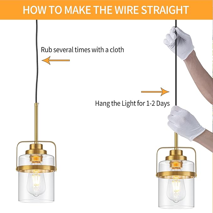 Modern Brass Pendant Lights Kitchen Island Light, Adjustable Hanging Light Fixture with Clear Glass Shade, Farmhouse Pendant Light for Dining Room Bar Over Sink/Table/Counter, 1 Pack