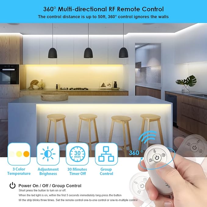 Wefomey White LED Strip Lights, 100ft Dimmable Bright 24V Led Tape Light with Remote and App Control, 2700K-6500K White 1800 LEDs Lights for Bedroom, Kitchen, Ceiling (2 Rolls of 50ft)