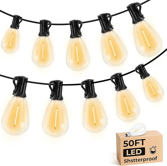 GvvooHome S11 LED Outdoor String Lights 50FT, Shatterproof & Waterproof Patio Lights with 16 Plastic Bulbs for Porch, Deck, Garden, Backyard, Balcony, 2700K Dimmable
