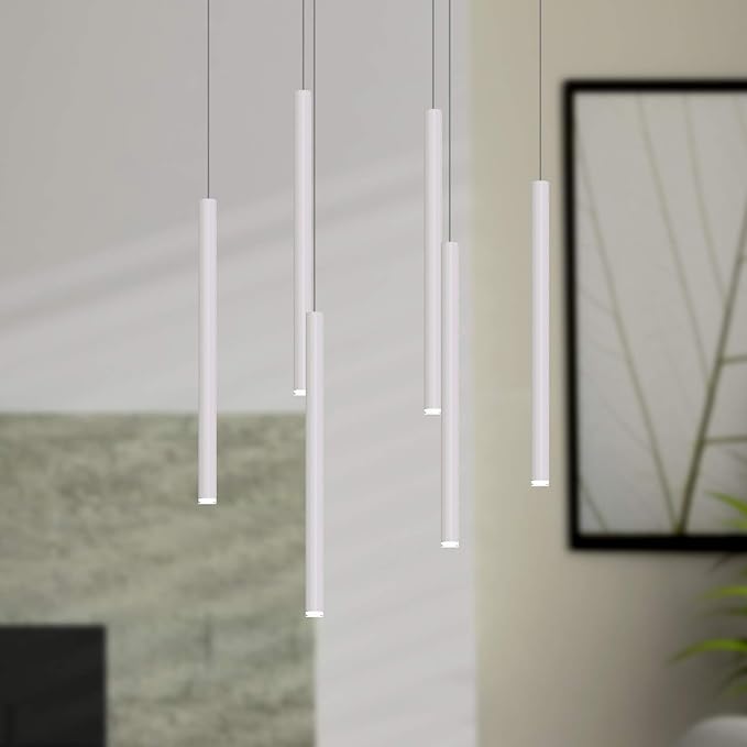 CANALIS 6 Mini Pendant Lighting White - LED Hanging Light Fixture for Kitchen Island, Bar, Foyer - Cluster Pendants - Dimmable, Adjustable Wire, Lamp Bulb Included