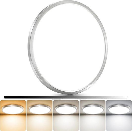 libtit 15inch LED Flush Mount Ceiling Light, Dimmable & 5Color Temperatures (3000K-6500K), 30W Round Slim Brushed Nickel Light Fixture for Bedroom Livingroom Garage Kitchen