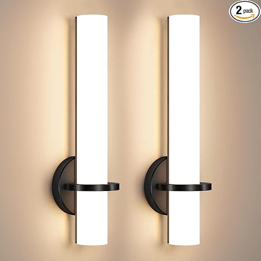 AIJIASI Black Wall Sconces Set of 2, 18 Inch Bathroom Sconces with Acrylic Shade 18W 3000K LED Dimmable Modern Wall Sconces Wall Lights for Bedroom Living Room Hallway Stairway