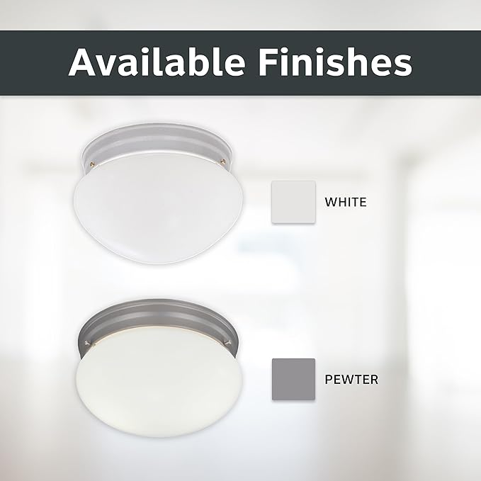 DESIGNERS FOUNTAIN 2-Lights Flush Mount Ceiling Light, 9 Inch Lighting Fixture for Kitchen, Bedroom, Bathroom, and Hallway, Frosted White Glass, White, 4732-WH