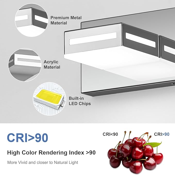 LED Modern Bathroom Light Fixtures, 4-Light 30-Inch Chrome Vanity Lights for Bathroom Lighting Fixtures Over Mirror, 6000K Cool White 350° Rotatable Wall Lamp