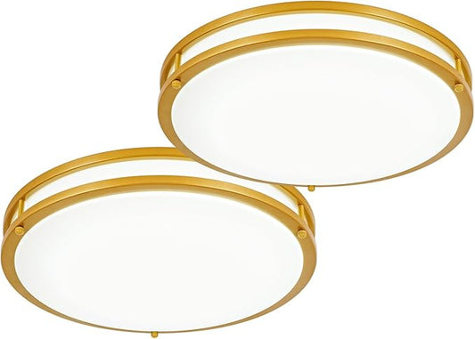 DLLT Flush Mount LED Ceiling Light: 2Pack 16 Inch 5CCT (3000K-6000K) & Dimmable Ceiling Light Fixtures for Bedroom Hallway - 36W Modern Gold Super Bright Kitchen Lighting Fixtures Ceiling