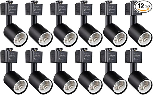 mirrea J Type Track Lighting Head to E26 Medium Screw Base Adapter Light Direction Adjustable Pack of 12 (Black)