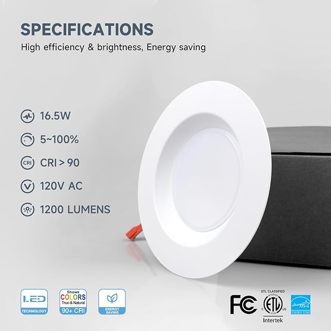 ECOELER 5/6 Inch LED Can Lights Retrofit Recessed Lighting, 2700K-6000K 5CCT Selectable Recessed Lights, 16.5W 1200Lm, LED Dimmable Downlight for Kitchen, Bathroom, ETL & FCC Listed, 6 Pack