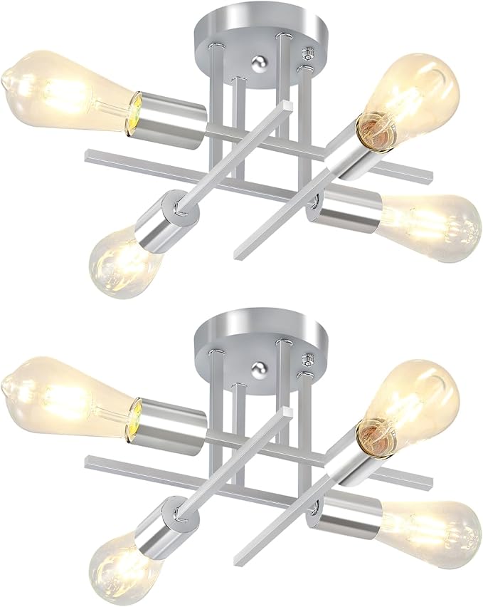EGM 4-Light Modern Sputnik Ceiling Light Fixture, Chrome Semi Flush Mount Ceiling Lights with E26 Bulb Base, Industrial Chandelier for Dining Room Bedroom Foyer Kitchen Office (2 Pack)