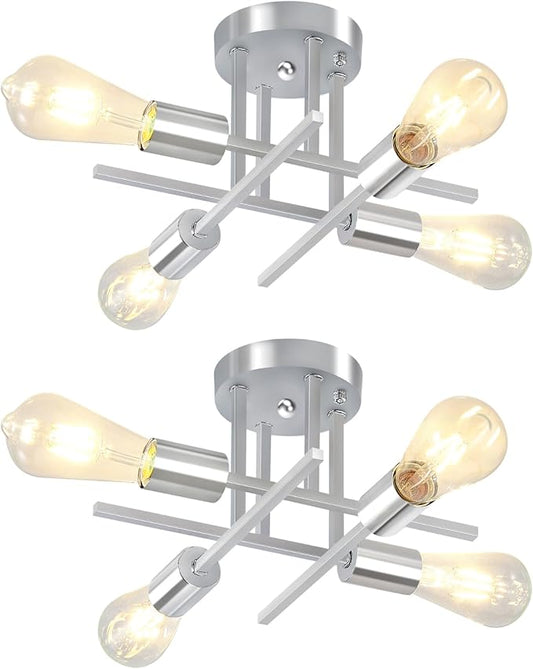 EGM 4-Light Modern Sputnik Ceiling Light Fixture, Chrome Semi Flush Mount Ceiling Lights with E26 Bulb Base, Industrial Chandelier for Dining Room Bedroom Foyer Kitchen Office (2 Pack)