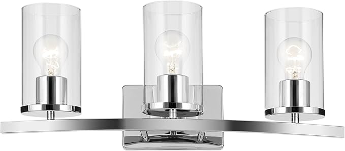 Kichler Crosby 23" 3-Light Bathroom Vanity Light Fixture with Clear Glass in Chrome, Modern Wall Mount Lighting for Powder Room, Mirror Lighting (23" x 8.75"), 45497CHCLR