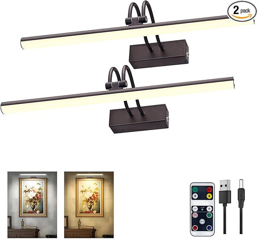 RAIFOOLLY Picture Light, Picture Lights for Wall Cordless, 13inch Picture Lights with Timer and Dimmable, 5000mAh Battery Wall Lights for Display Gallery Painting Art Frame Portrait - Black