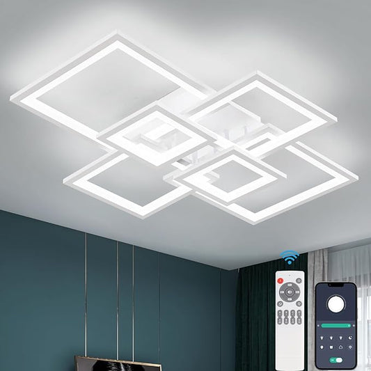 EIDISUNY Modern LED Ceiling Light, Square LED Flush Mount Ceiling Light, Dimmable Kitchen Light Fixtures with Remote&APP, Close to Ceiling Lighting Fixture for Dining Room Living Room Bedroom(White)