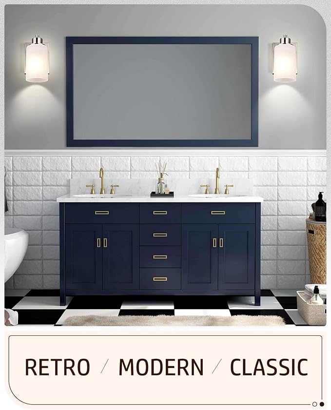 2 Pack Modern Bath Vanity Light Fixture 1-Light, Indoor Bathroom Wall Sconces for Living Room, Porch, Bedside, Brushed Nickel Finish with White Frosted Glass Shades Wall Mounted Lights