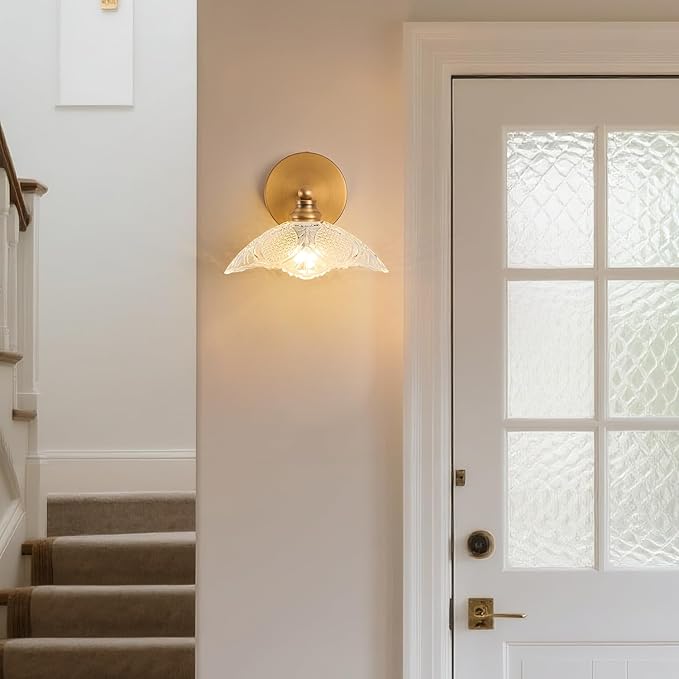 Bathroom Vanity Light, 9.05 Inch Single Light Brushed Antique Brass Wall Sconce, Vintage E12 Bathroom Light for Mirror, Euro Classic Lighting for Hallway, Bedroom, Powder Room