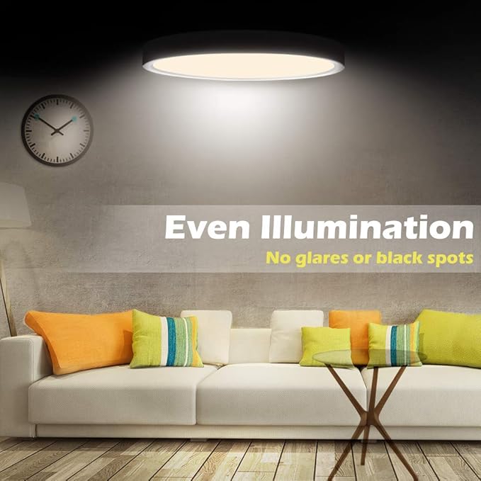 LED Flush Mount Ceiling Light Fixture, 12 Inch 24W (240W Equivalent) 4000K Natural White, 3200LM, Flat Modern Round Lighting Fixture, Black Ceiling Lamp for Kitchens, Stairwells, Bedrooms.etc.