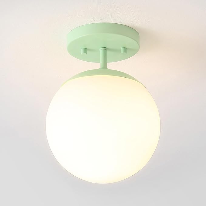 JONATHAN Y 7.75" Mint Green/White Modern Semi Flush Mount Ceiling Light, LED Fixture for Entryway, White Frosted Glass Globe Shade, Mid-Century Farmhouse Lighting for Bedroom Hallway (JYL7499E)