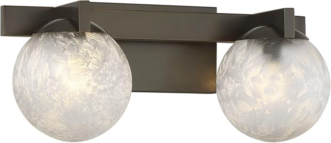 Savoy House 8-1017-2-15 Darien Contemporary Ice Glass Bathroom Vanity Wall Light, 2-Light 120 Total Watts, 7" H x 17" W, Mediterranean Bronze