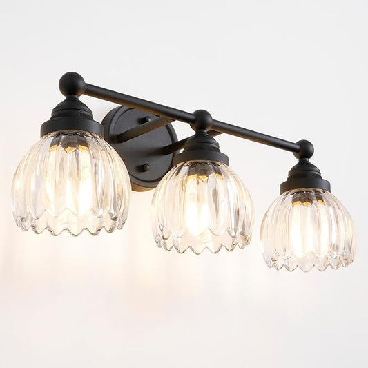 Vintage Triple Arm Tulip Glass Wall Sconce Lighting, 3-Lights Bathroom Vanity Light Fixture for Hallway Bedroom Living Room Bedside Nightstands Lights
