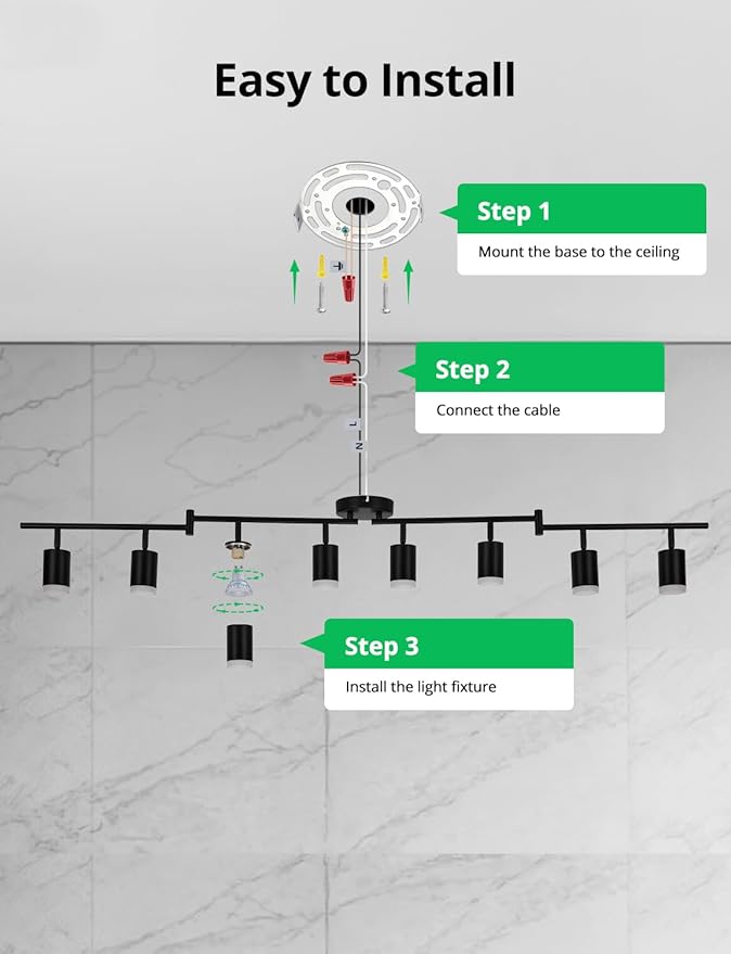 Bojim 8-Light Ceiling Track Lighting Fixtures for Kitchen, Black Modern Led Track Light for Living Room & Closet, 4.6 ft Long Flexible Adjustable Arms, GU10, Bulbs Not Included