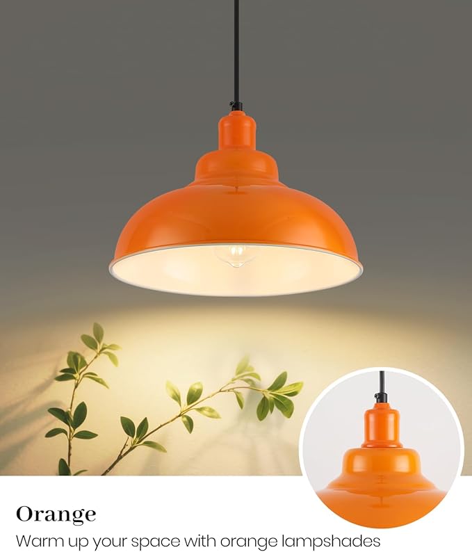 Orange Pendant Light 3 Pack, Farmhouse Pendant Lights Kitchen Island, 11.4’’ Industrial Metal Pendant Light Fixtures, Pendant Lighting for Dining Room Hallway Bar, Adjustable Height