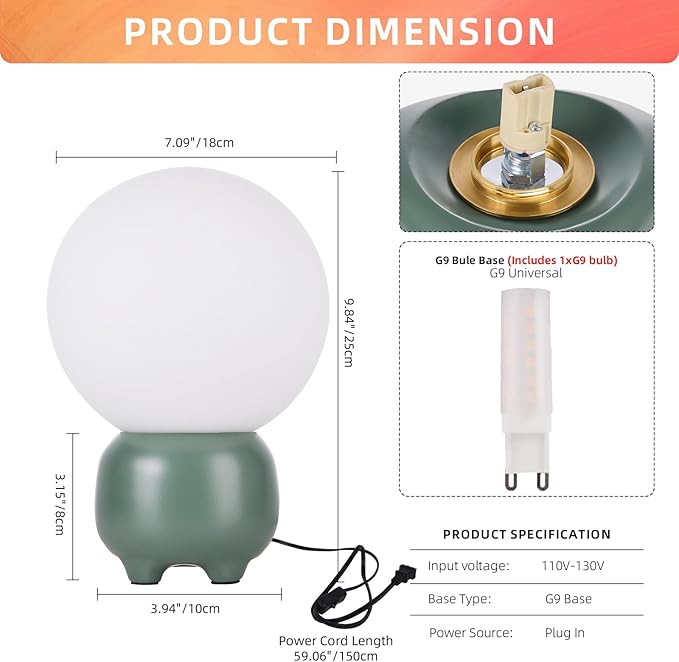 Arturesthome Creative Table Lamp Modern Desk Lamp for Living RoomDining Room,Office Table Light with Glass Round Shade Green(Include G9 Bulb)