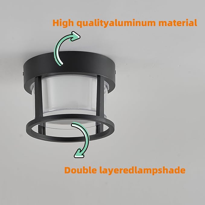 Outdoor Ceiling Porch Light LED Flush Mount for Wall or Ceiling, Round Exterior Wall Lamp for Entryway,Hallway,Porch,Patio and Garage, 3000K Warm Color, 6.3 inch Outdoor Ceiling Light