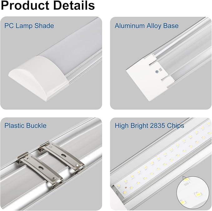 1 Packs 4FT LED Batten Light, Ultra-Thin Ceiling Surface Mounted Light, 40W, 4000K, IP20, LED Ceiling Lamp for Garage, Shop, Hallway, Office, Market, ver.2
