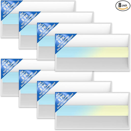8Pack 2x4 FT LED Center Basket Troffer Light, 5CCT Color Tunable 3000/3500/4000/5000/6500K, Watt Adjustable 72W/60/50/40/30W, 0-10V Dimmable Drop Ceiling Lights, 120-277V-ETL&DLC Qualified