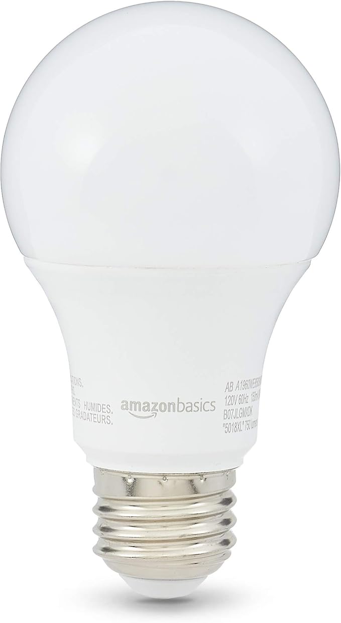 Amazon Basics 60W Equivalent, Daylight White, Non-Dimmable, Energy Efficient, 10,000 Hour Lifetime, A19 LED Light Bulbs, 6-Pack