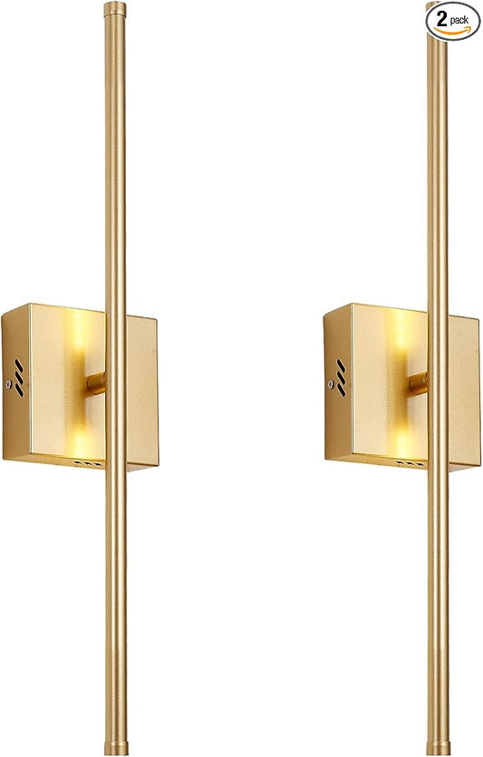 KARTOOSH 20.4 Inch Hardwired Wall Sconces Set of Two, 3000K Warm White Dimmable Modern Wall Sconces, 350° Rotate LED Light Fixtures Wall Lamp for Bathroom Living Room Bedroom Bedside, Gold
