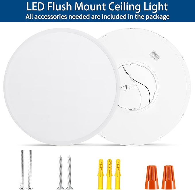 24 Inch Large Led Flush Mount Ceiling Light Fixture, Ultra Thin, Dimmable, 3000K/4500K/6000K, 48W, 4800LM, Modern, White, for Bedroom, Kitchen, Dining Room, Living Room, Home Office, Laundry Room