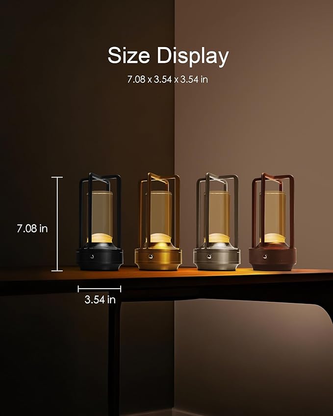 Set of 2 Cordless Table Lamps, LED Rechargeable Battery Operated Desk Lamps with 3 Color Stepless Dimmable, Small Light Portable for Outdoor Patio Bar Restaurants Bedroom Bedside (Brown)