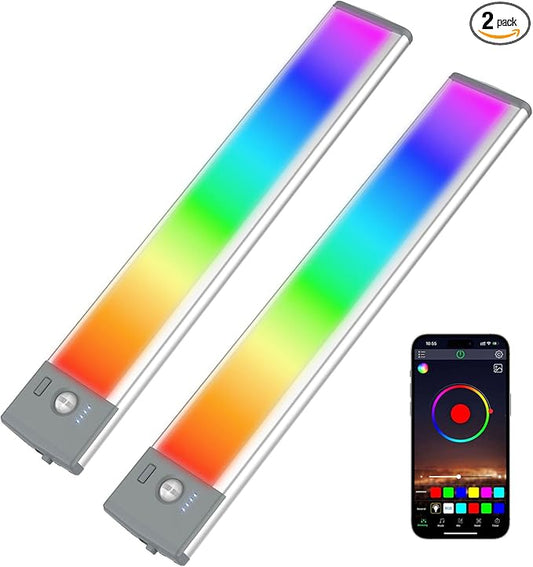 LEPOTEC Wall Lights, 10" Under Cabinet Lighting with Music Sync, 2200mAh Rechargeable Wireless Motion Sensor Gaming Light Bar, TV Backlighting with App Control for Kitchen, Bedroom, Hallways, Closets