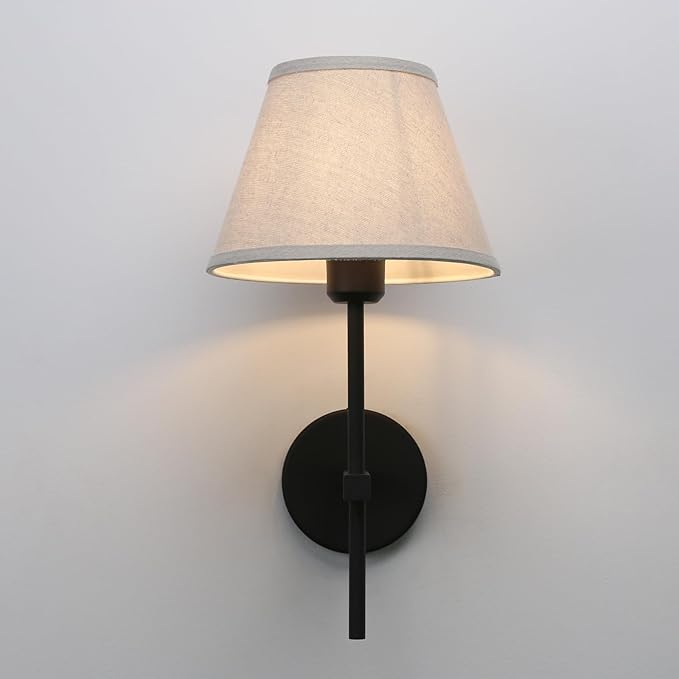 Pathson Vintage Linen Wall Sconce Big Flared Fabric Lampshade, Hardwired Wall Vanity Light Fixture Upwards Install, Indoor Bedside Lamp Victorian Decor for Living Room, Stairwell, Fireplace, Foyer