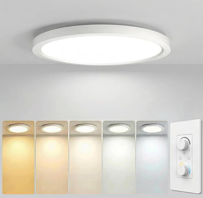 16 Inch 1Pack Super Slim Flush Mount Ceiling Light Fixture,30W 3400LM Dimmable 5CCT Selectable 2700K-5000K Round Light Fixture for Living/Bedroom,Kitchen/Bathroom,Porch &All Indoor Spaces White