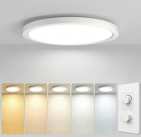16 Inch 1Pack Super Slim Flush Mount Ceiling Light Fixture,30W 3400LM Dimmable 5CCT Selectable 2700K-5000K Round Light Fixture for Living/Bedroom,Kitchen/Bathroom,Porch &All Indoor Spaces White