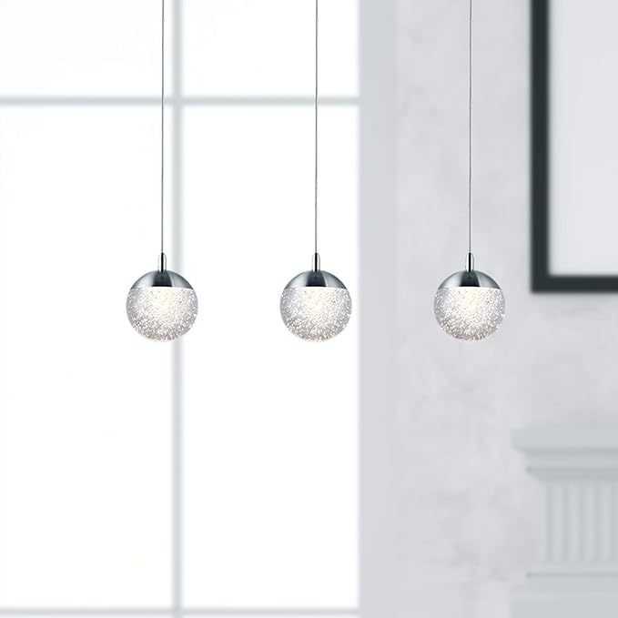 contec development Galaxy 3 Mini Pendant Crystall Ball Lighting Nickel - LED Hanging Light Fixture: Kitchen Island, Bar, Foyer - Cluster Pendants - Dimmable, Adjustable Wire, Lamp Bulb Included
