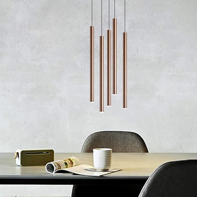 CANALIS 5 Mini Pendant Lighting Copper - LED Hanging Light Fixture for Kitchen Island, Bar, Foyer - Cluster Pendants - Dimmable, Adjustable Wire, Lamp Bulb Included