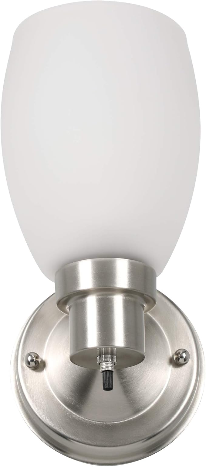 Design House Lydia Wall Sconce, 1 Light, Frosted Glass, Dimmable, Twist On/Off Switch, Satin Nickel, 4.88 in x 5.125 in x 9.75 in, 588814-SN