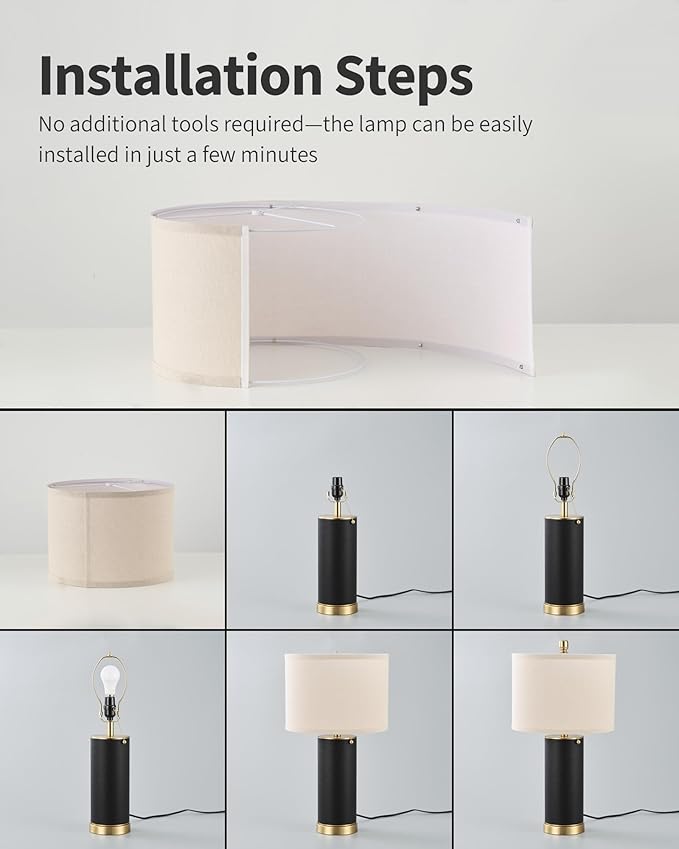KDG 23.4" Brown PU Leather Table Lamps for Living Room Set of 2, E26 Socket LED Modern Home Decor Fabric Lampshade Desk Lamp Lighitng for Bedroom, Bedside, Farmhouse, Nightstand, Night Light