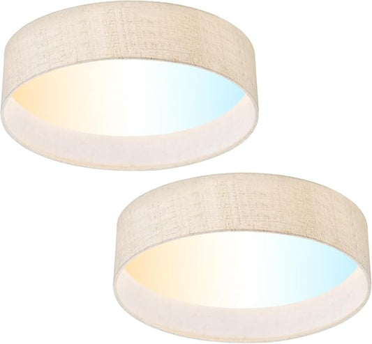 Hamilyeah LED Flush Mount Ceiling Light Fixture Set of 2, Dimmable Ceiling Light Fixture with Fabric Shade 24W 12inch 5CCT, Drum Light Fixture Ceiling Mount for Living Room, Kitchen, Bathroom, Bedroom