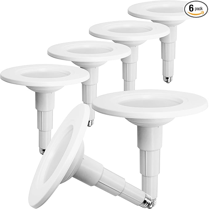 Jolux 5/6 Inch Adjustable Height LED Can Lights Retrofit Recessed Lighting 6 Pack,800 lm 3000K Warm White,12=60W,Dimmable, Recessed Downlight Install,ETL Damp Rated,E26 Base,Flat Trim.